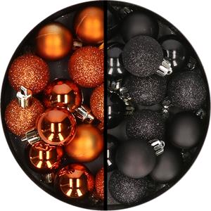 34x stuks kunststof kerstballen oranje en champagne 3 cm -
