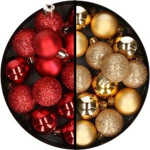 34x stuks kunststof kerstballen rood en goud 3 cm -