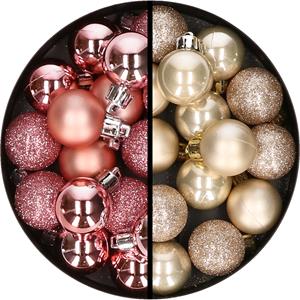 34x stuks kunststof kerstballen roze en champagne 3 cm -