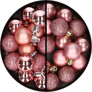 34x stuks kunststof kerstballen roze en oudroze 3 cm -