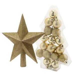 17x stuks kerstballen 3 cm inclusief ster piek goud kunststof -