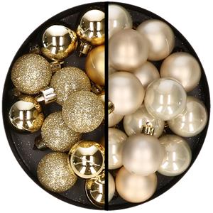 36x stuks kunststof kerstballen goud en champagne 3 en 4 cm -