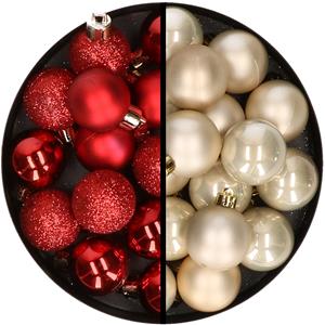 36x stuks kunststof kerstballen rood en champagne 3 en 4 cm -