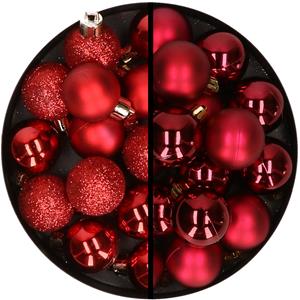36x stuks kunststof kerstballen rood en donkerrood 3 en 4 cm -