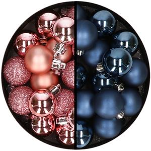 Cosy & Trendy 36x stuks kunststof kerstballen roze en donkerblauw 3 en 4 cm -
