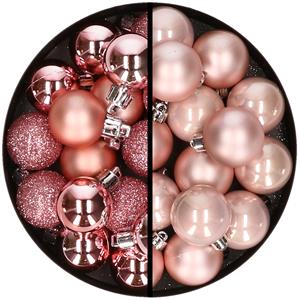 36x stuks kunststof kerstballen roze en lichtroze 3 en 4 cm -