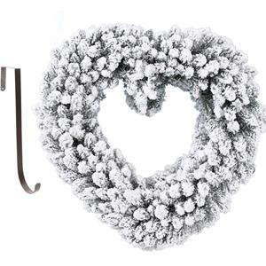 Kerstkrans hart vorm met sneeuw 50 cm kunststof incl. deurhanger -