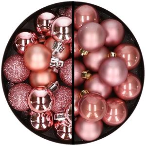 36x stuks kunststof kerstballen roze en oudroze 3 en 4 cm -