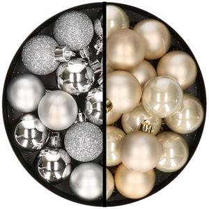 36x stuks kunststof kerstballen zilver en champagne 3 en 4 cm -