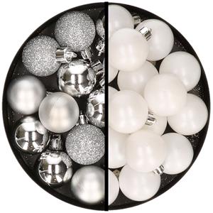 36x stuks kunststof kerstballen zilver en wit 3 en 4 cm -