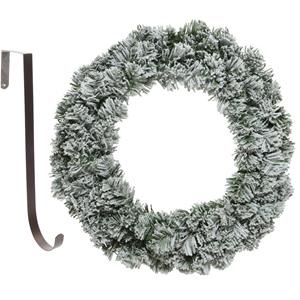 Decoris Kerstkrans groen met sneeuw 35 cm kunststof incl. deurhanger -