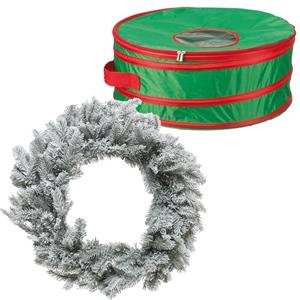 Decoris Kerstkrans/dennenkrans groen met sneeuw 50 cm incl. opbergtas -