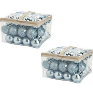 Cosy & Trendy 96x stuks kunststof kerstballen ijsblauw 6 cm in opbergtassen/opbergboxen -