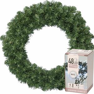 Decoris Kerstkrans groen 60 cm incl. verlichting helder wit 4m -