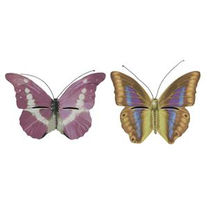 Decoris Set van 2x stuks bruin/geel en roze vlinder insectenhotels 20 cm -