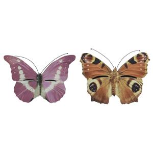 Decoris Set van 2x stuks bruin/oranje en roze vlinder insectenhotels 20 cm -