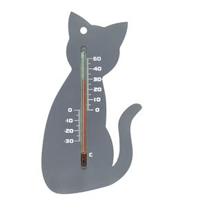 Binnen/buiten thermometer grijze kat/poes 15 cm -