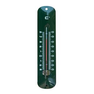 Binnen/buiten thermometer groen van metaal 6.5 x 30 cm -