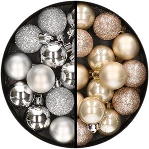 34x stuks kunststof kerstballen zilver en champagne 3 cm -
