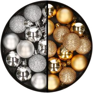 34x stuks kunststof kerstballen zilver en goud 3 cm -
