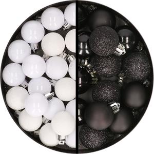 34x stuks kunststof kerstballen wit en zwart 3 cm -