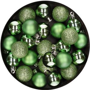Decoris 28x stuks kleine kunststof kerstballen groen 3 cm -