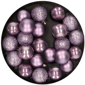 Decoris 28x stuks kleine kunststof kerstballen heide lila paars roze 3 cm -
