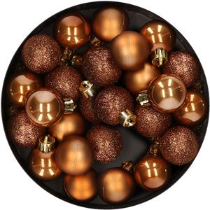 Decoris 28x stuks kleine kunststof kerstballen kaneel bruin 3 cm -