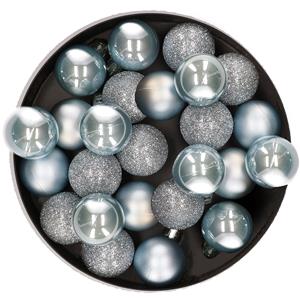 Decoris 28x stuks kleine kunststof kerstballen lichtblauw 3 cm -