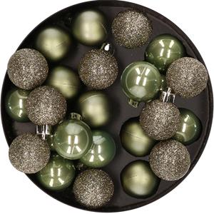 Decoris 28x stuks kleine kunststof kerstballen mos groen 3 cm -