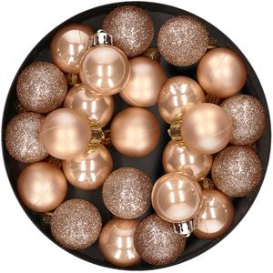 Decoris 28x stuks kleine kunststof kerstballen toffee bruin 3 cm -