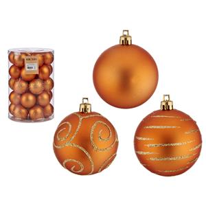 Arte r 60x stuks gedecoreerde kerstballen oranje kunststof 6 cm -