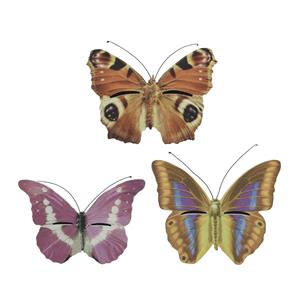 Decoris Set van 3x stuks bruin/oranje, bruin/geel en roze vlinder insectenhotels 20 cm -