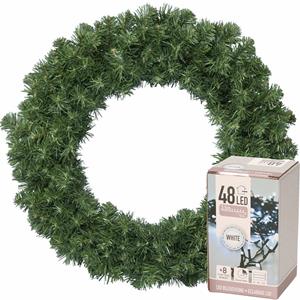 Decoris Kerstkrans groen 35 cm incl. verlichting helder wit 4m -