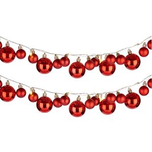 Arte r 2x stuks verlichte kerst guirlandes/slingers met 93 LED kerstballen rood -