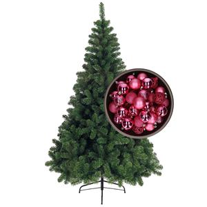 Bellatio kunst kerstboom 180 cm met kerstballen fuchsia roze -