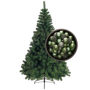 Bellatio kunst kerstboom 180 cm met kerstballen salie groen -