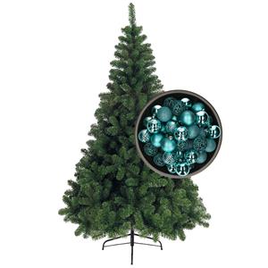 Bellatio kunst kerstboom 180 cm met kerstballen turquoise blauw -