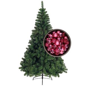 Bellatio kunst kerstboom 210 cm met kerstballen fuchsia roze -