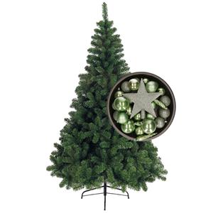 Bellatio kerstboom 240 cm met kerstballen en piek salie groen -
