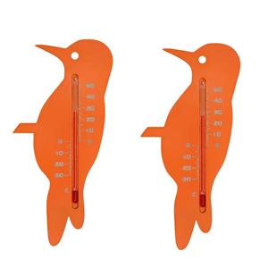 Ubbink Set van 2x thermometer voor binnen en buiten oranje specht vogel 15 cm -