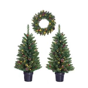 Black Box Trees Creston Set van 2 Kerstbomen en 1 Krans - LED - Groen