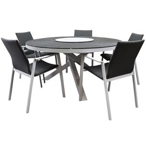 AVH-Outdoor Nancy New Valley dining tuinset 150x74 cm rond 6 delig wit aluminium