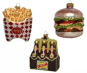 Decoris Kerst Ornamenten Set - Bier, friet en hamburger