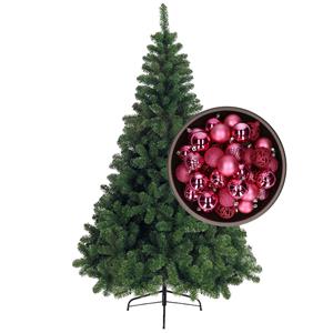 Bellatio kunst kerstboom 150 cm met kerstballen fuchsia roze -
