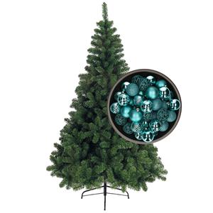 Bellatio kunst kerstboom 150 cm met kerstballen turquoise blauw -