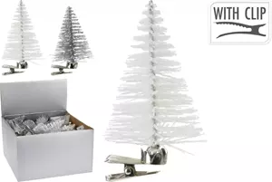 Element Kerstboom op knijper 7cm 3 assorti - Wit, zilver