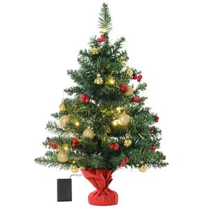 HOMCOM kerstboom dennenboom met hulstbessen, ballen en LED lampjes groen PVC ∅20 x 60 cm