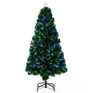 HOMCOM Weihnachtsbaum künstlicher Christbaum Tannenbaum LED Lichtfaser Baum mit Metallständer, Glasfaser-Farbwechsler, grün, 150 cm