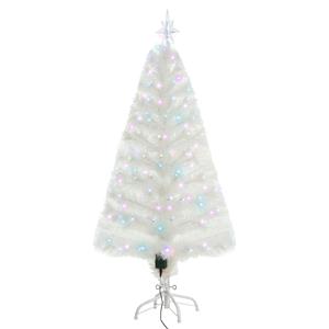 HOMCOM Weihnachtsbaum 1,2 m Christbaum Kunsttanne 130 Zweige mit RGB Led-Leuchten Metallfuß PVC Weiß Ø45 x 120H cm